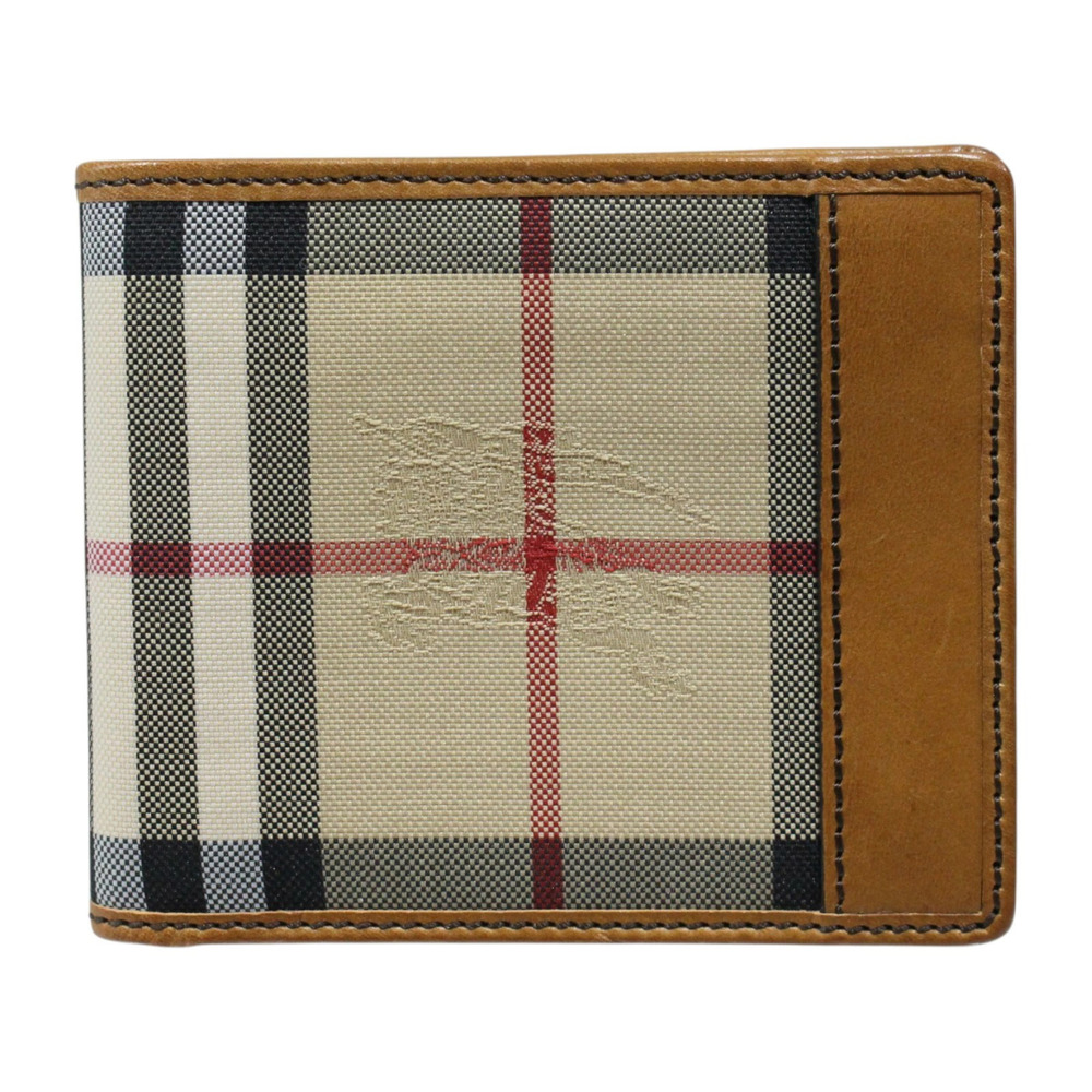 BURBERRY bi fold wallet compact folding Nova Check canvas leather beige brown
